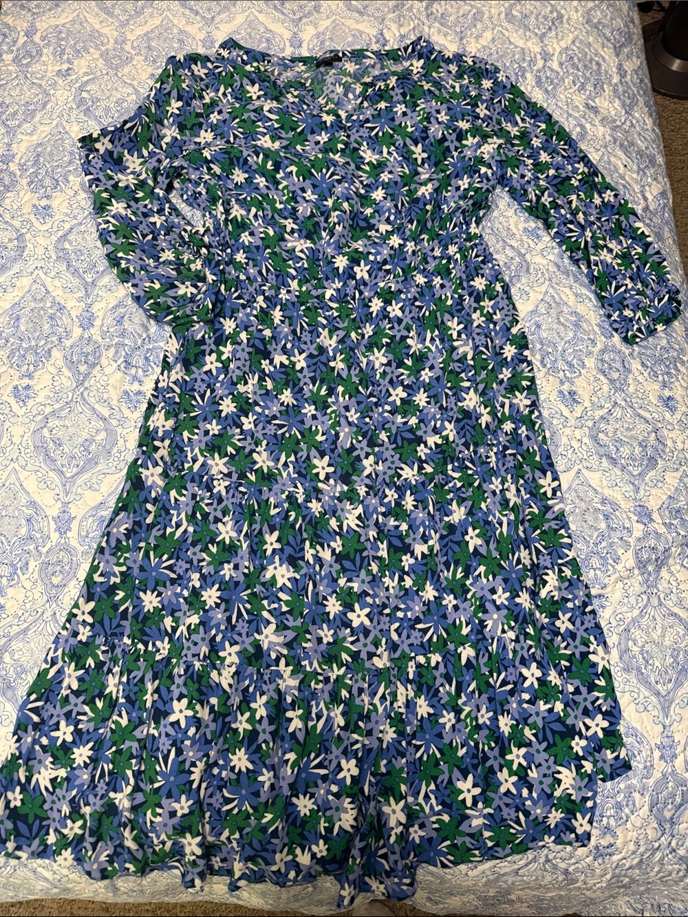 Talbots Blue, Green and White Floral Midi Dress
